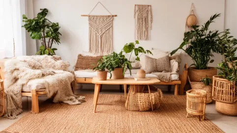 Salon w stylu skandynawskim boho